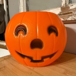 Blinky Products 1985 Blow Mold Plastic Pumpkin Bucket Orange 8” Halloween